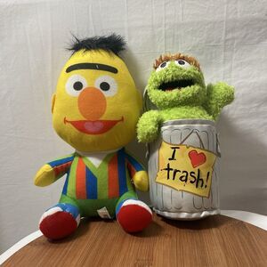 Sesame Street Plush Lot – Bert 16” & Oscar the Grouch “I ❤️ Trash” Stuffed Toy